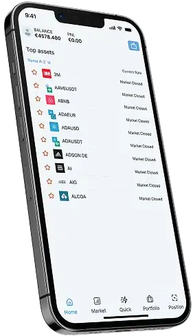 Application mobile Ridgeline Bondvale affichant un tableau de bord de trading